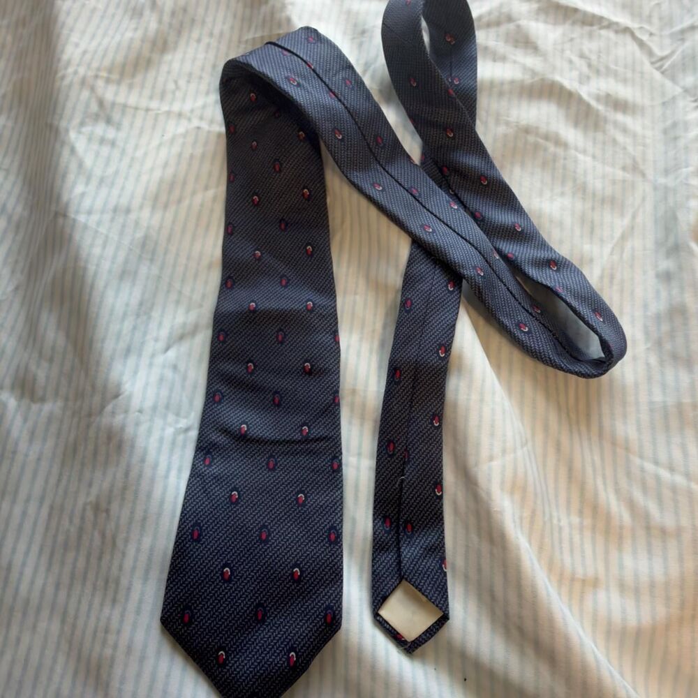 Rich's House Silk Necktie Navy Blue with Red and White Dot Pattern  #silk #tie